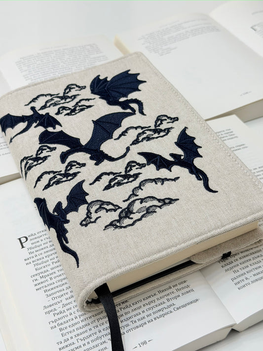 Dragons Embroidery Adjustable Book Cover β Handmade Padded Fantasy Book Sleeve