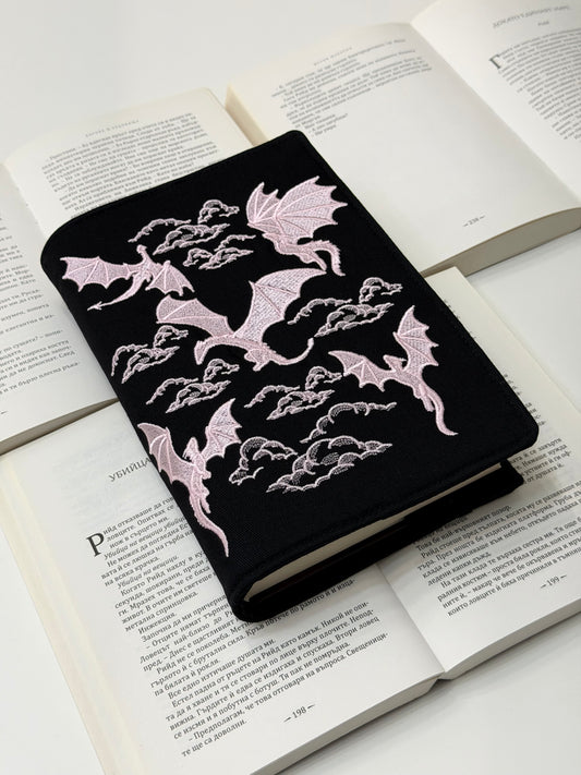 Dragons Embroidery Adjustable Book Cover β Handmade Padded Fantasy Book Sleeve