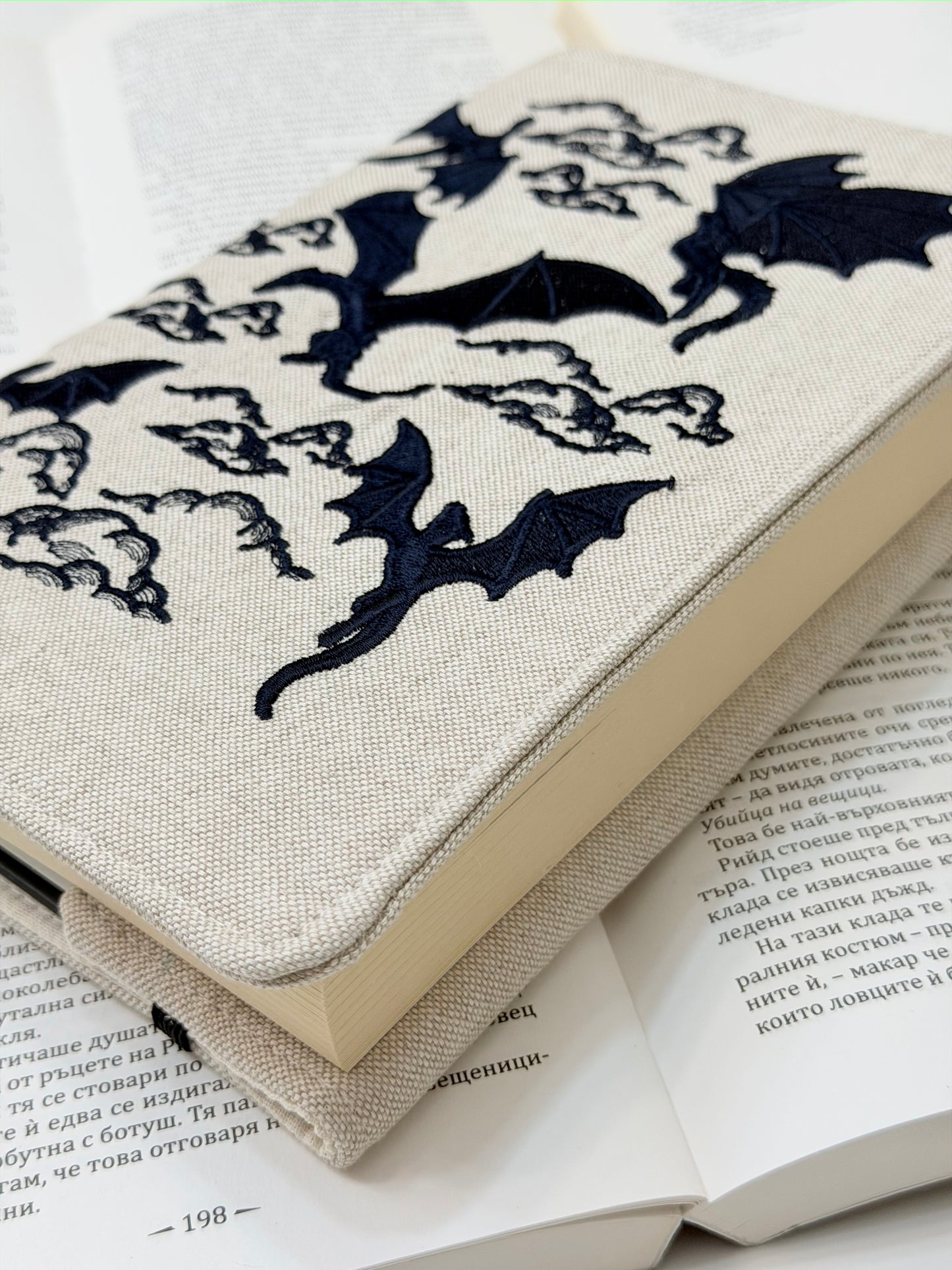 Dragons Embroidery Adjustable Book Cover – Handmade Padded Fantasy Book Sleeve