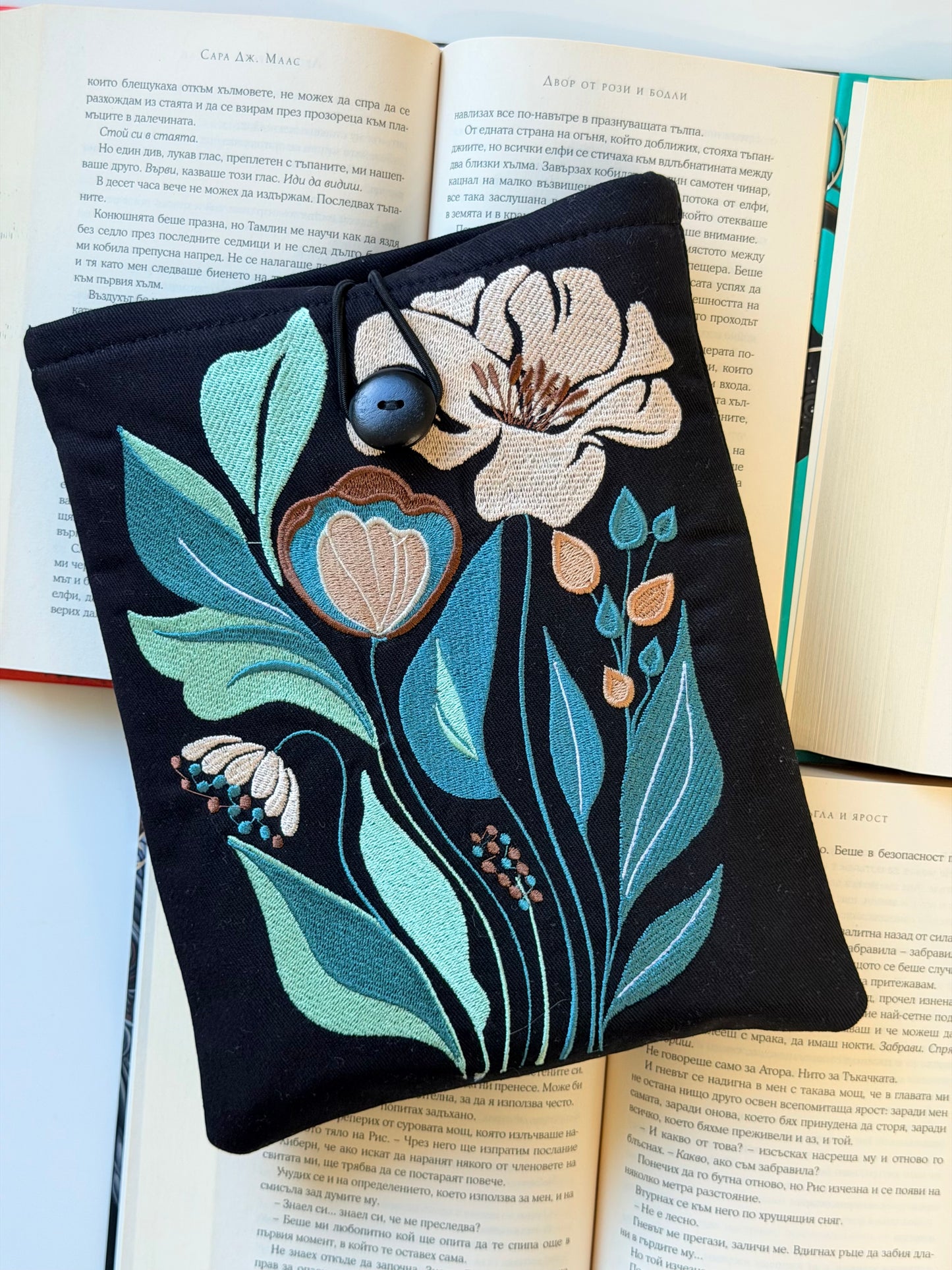 Embroidery Flower Book Sleeve, Handmade Floral Padded Book Protector