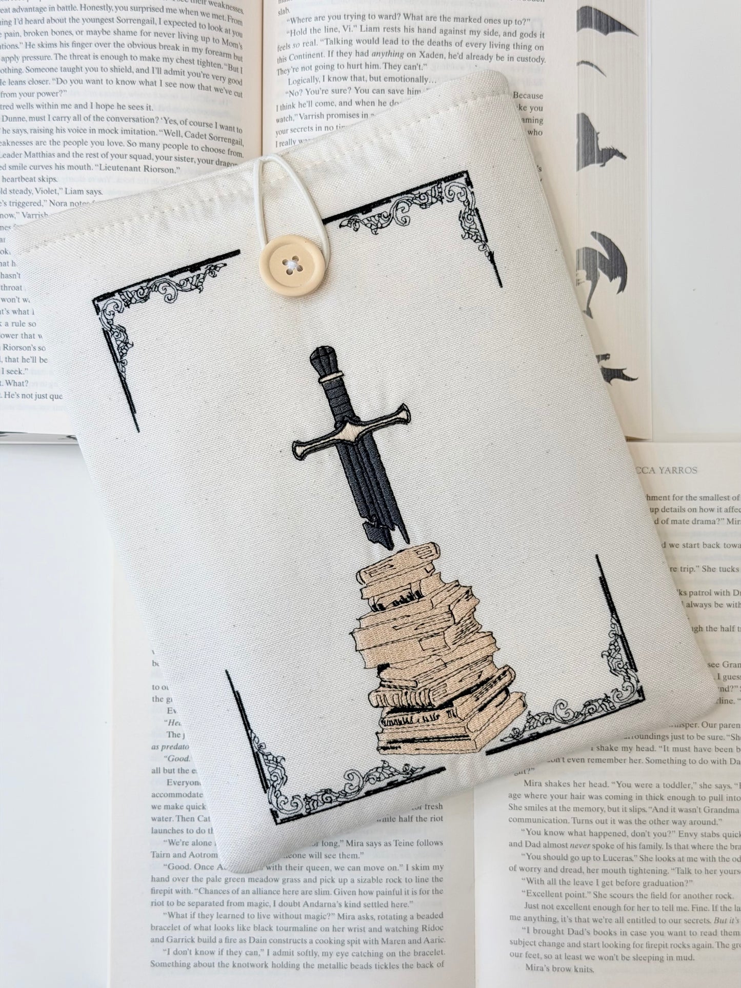 Embroidered Sword Book Sleeve – Fantasy Book Protector, Padded Fabric Cover