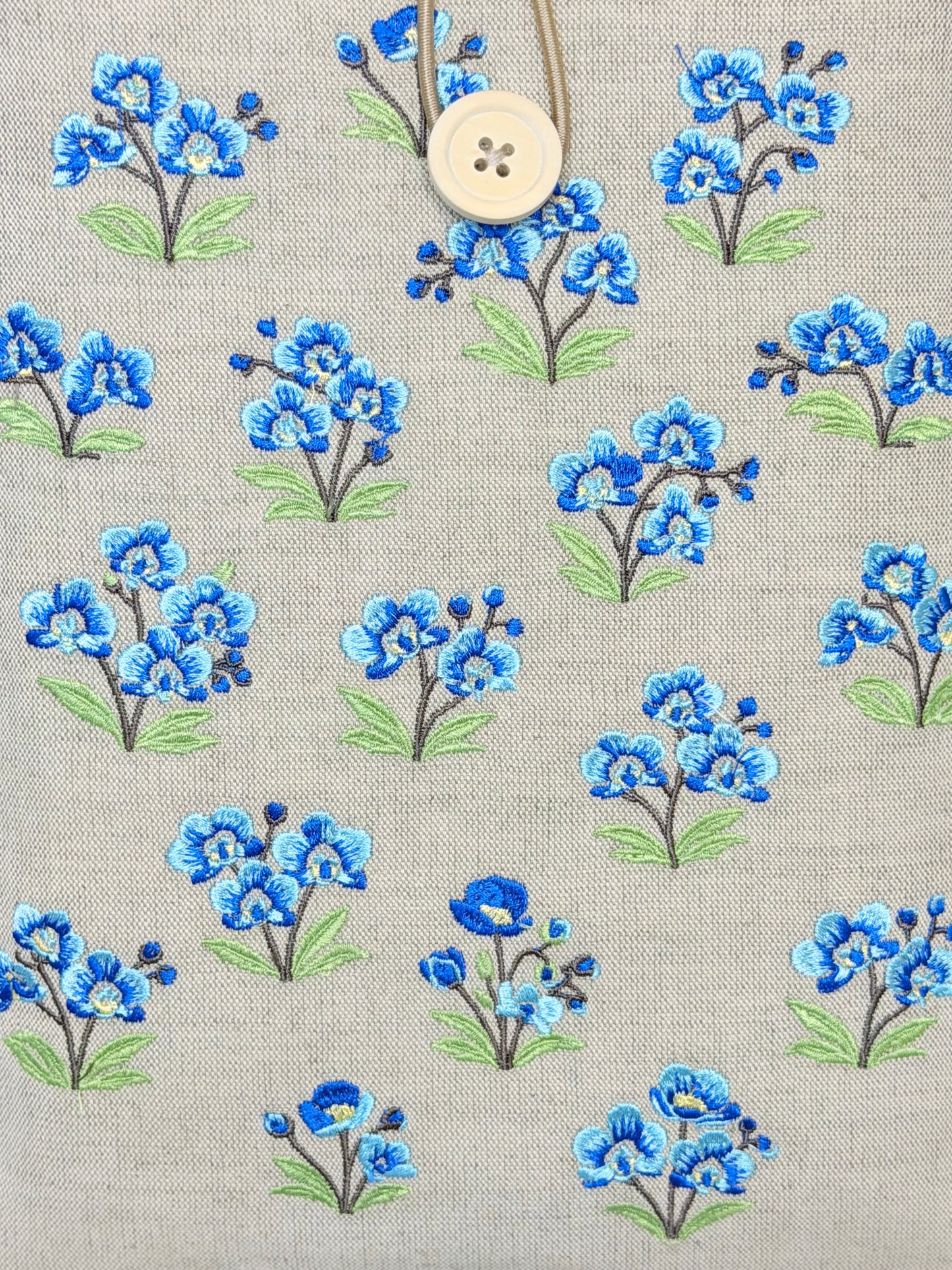 Embroidered Blue Orchid Book Sleeve Floral Linen Design