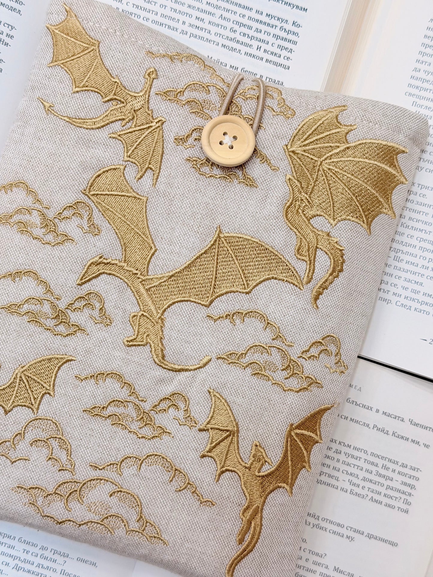 Embroidery Gold Dragons Padded Book Sleeve | Lullaby Crafts World
