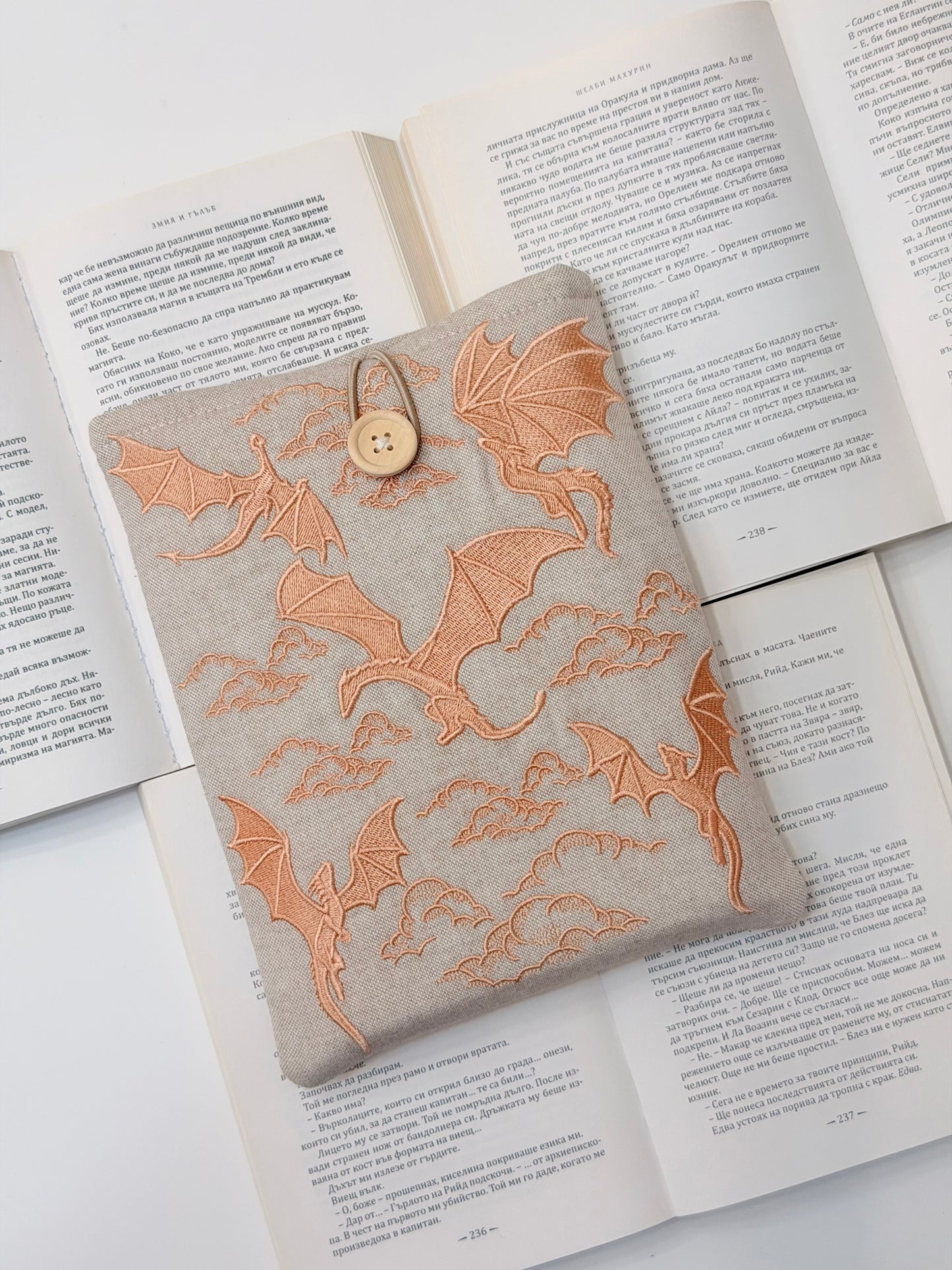 Embroidery Copper Gold Dragons Padded Book Sleeve | Lullaby Crafts World