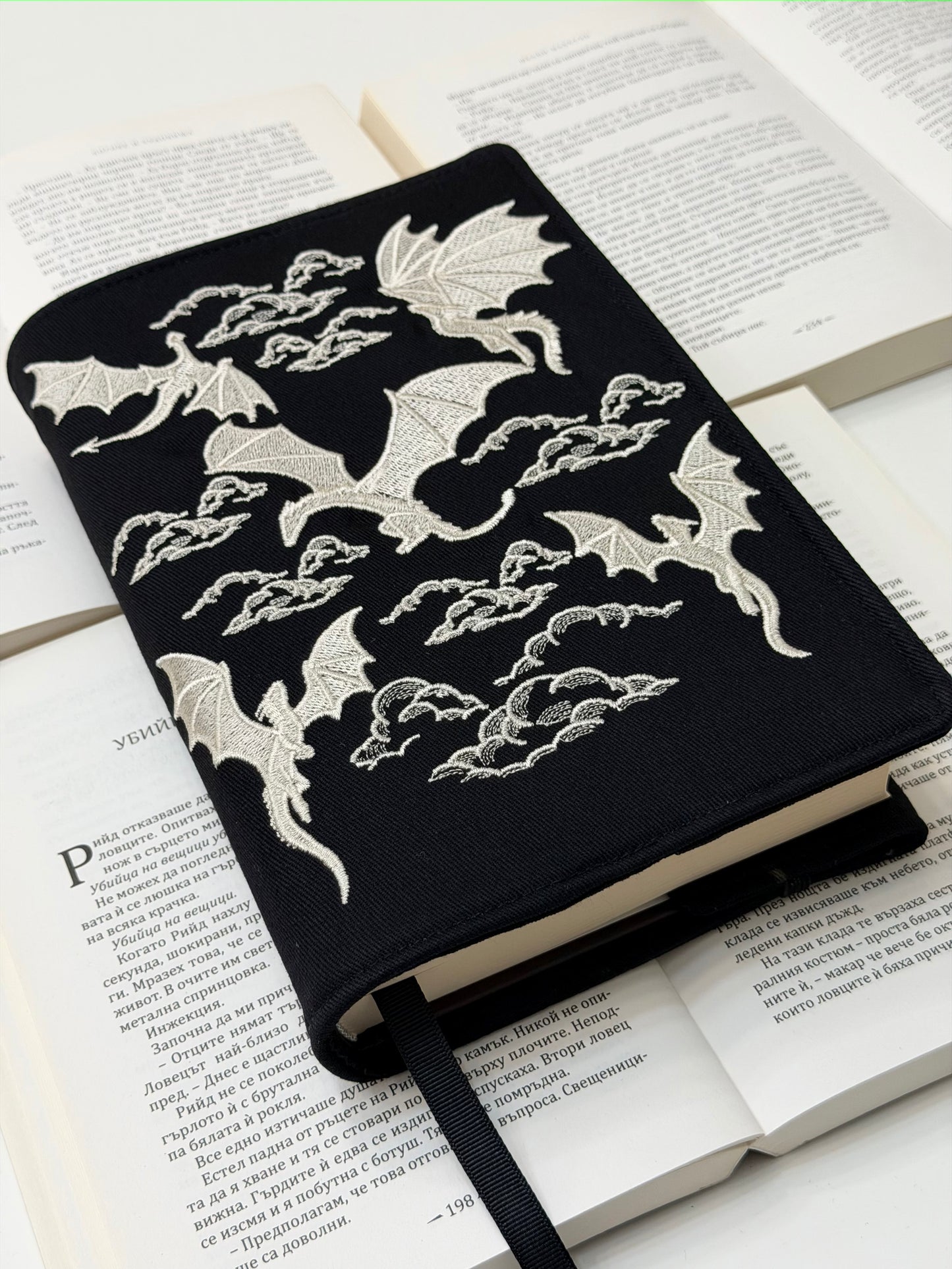 Embroidery Dragons Adjustable Book Cover – Handmade Padded Fantasy Book Sleeve