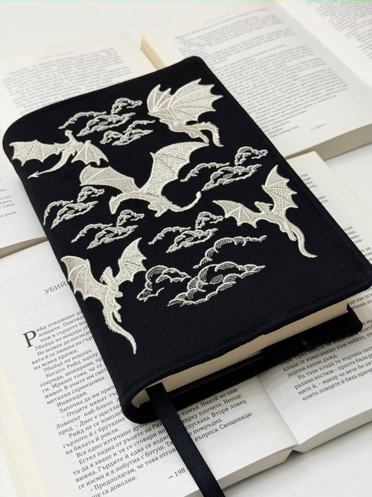 Embroidery Dragons Adjustable Book Cover – Handmade Padded Fantasy Book Sleeve