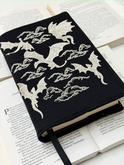 Embroidery Dragons Adjustable Book Cover – Handmade Padded Fantasy Book Sleeve
