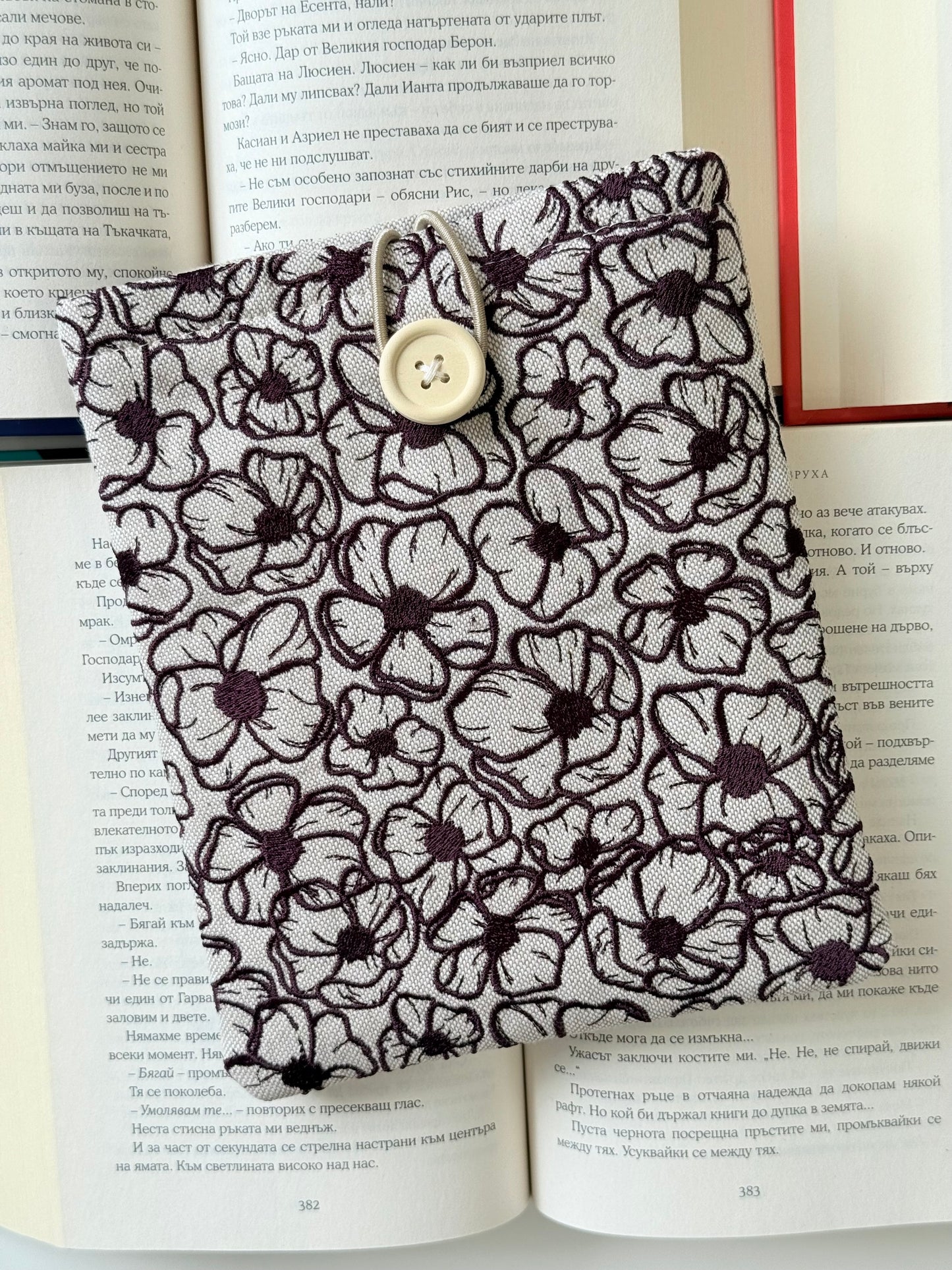 Handmade Dark Purple Embroidery Flowers Kindle Sleeve – Padded Fabric E-Reader Cover, Floral Book Protector