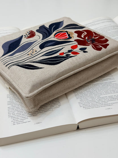 Embroidery Flower Double Book Cover – Handmade Elastic Closure Sleeve for Two Books