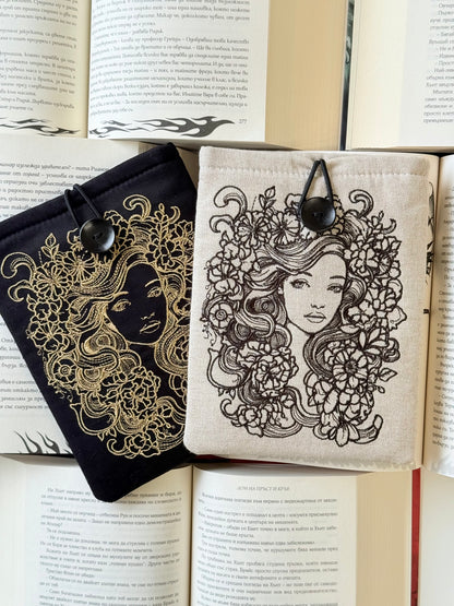 Fairytale Flower Girl Embroidery Kindle Sleeve – Padded E-Reader Protector, Floral Book Cover