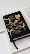 Embroidery Gold Dragons Adjustable Book Cover – Handmade Padded Linen Sleeve with Elastic Closure