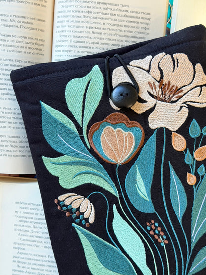 Embroidery Flower Book Sleeve, Handmade Floral Padded Book Protector