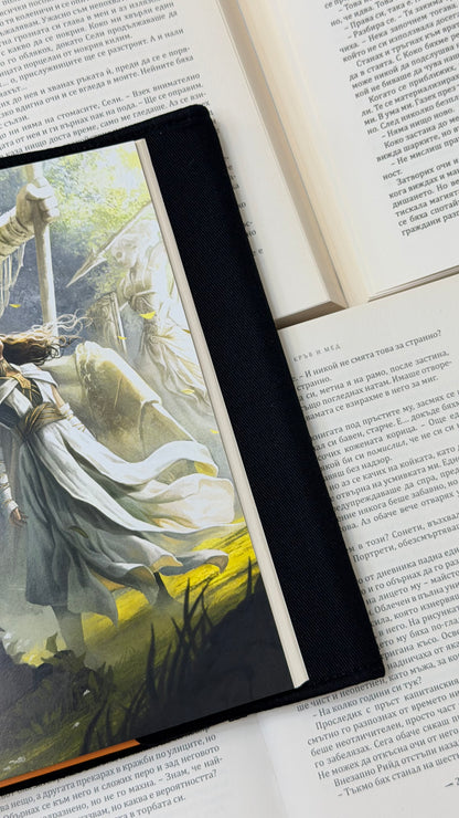 Embroidery Elegant Flower Adjustable Book Cover – Handmade Padded Linen Sleeve with Elastic Closure