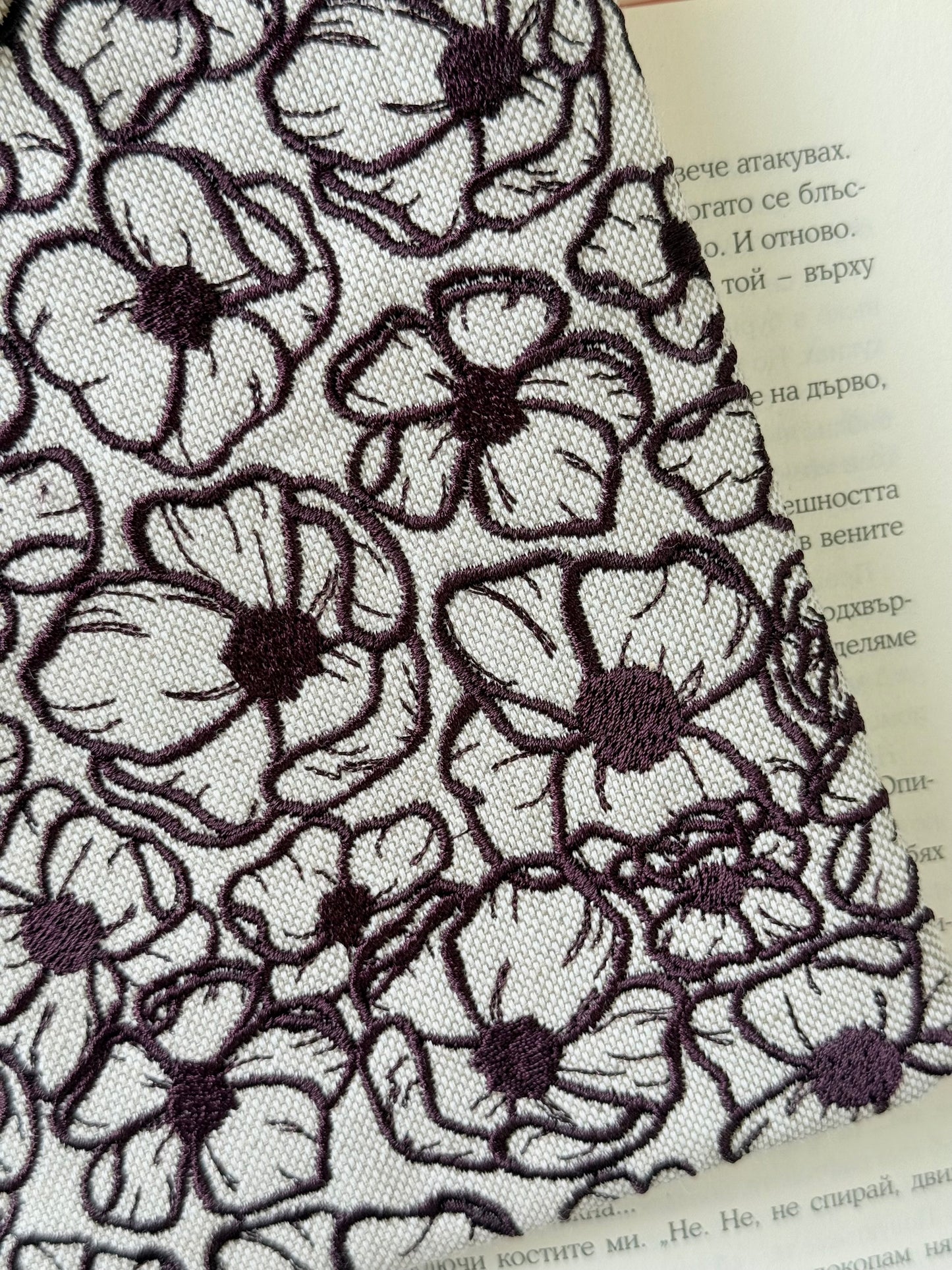 Handmade Dark Purple Embroidery Flowers Kindle Sleeve – Padded Fabric E-Reader Cover, Floral Book Protector