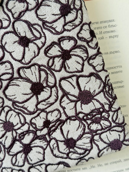 Handmade Dark Purple Embroidery Flowers Kindle Sleeve – Padded Fabric E-Reader Cover, Floral Book Protector
