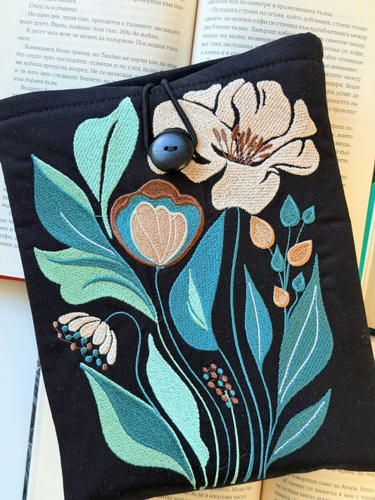 Embroidery Flower Book Sleeve, Handmade Floral Padded Book Protector