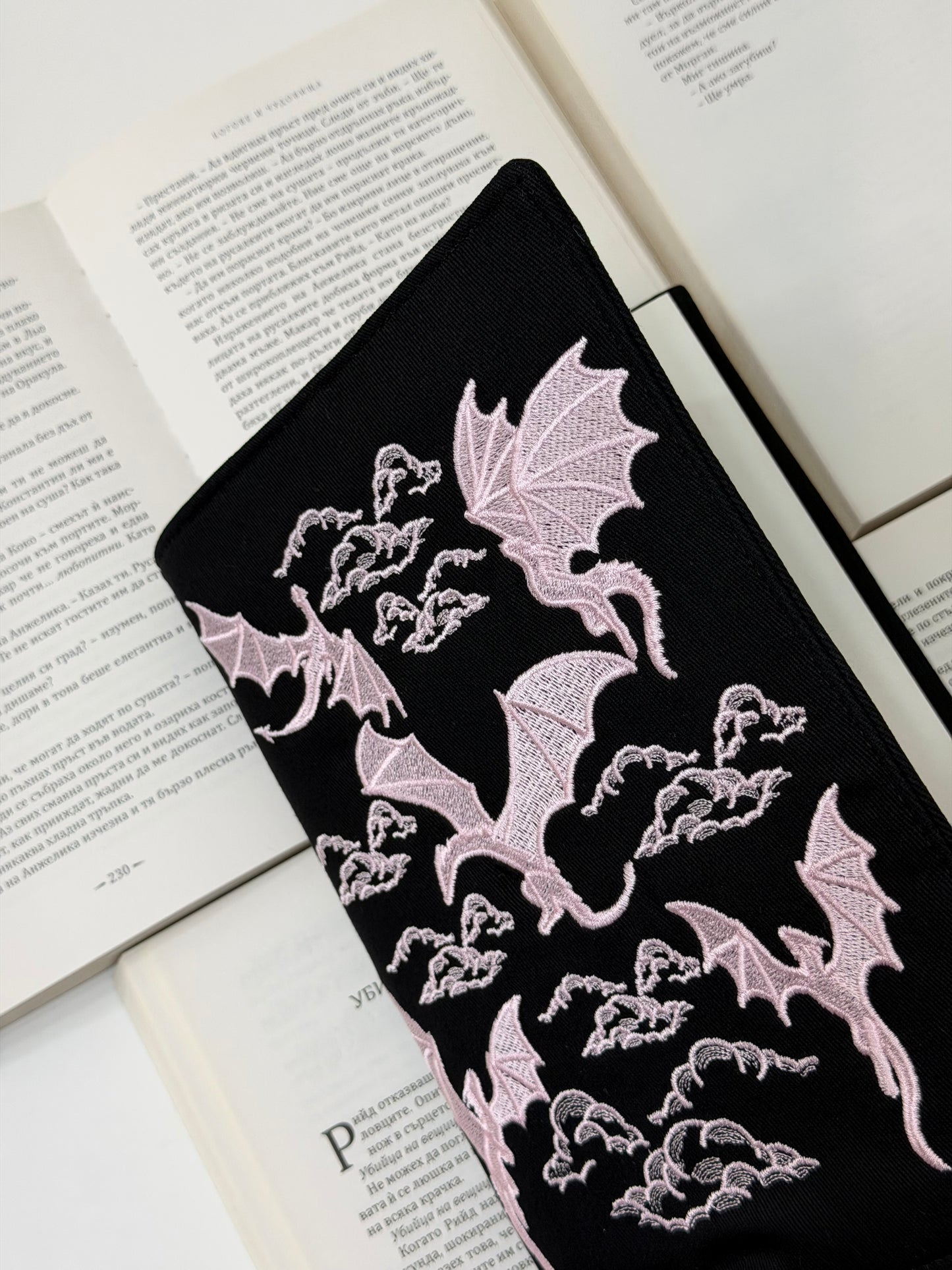 Dragons Embroidery Adjustable Book Cover – Handmade Padded Fantasy Book Sleeve