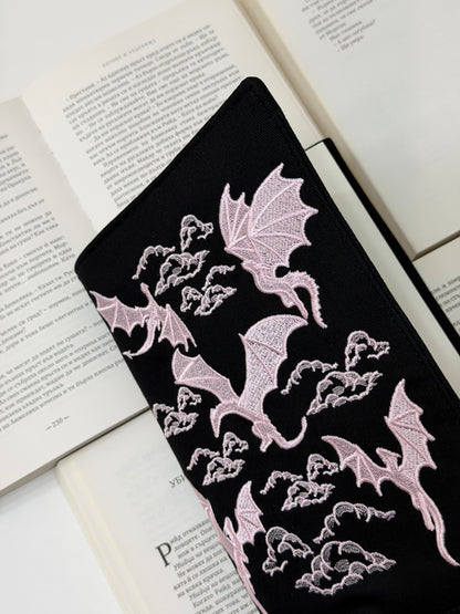 Dragons Embroidery Adjustable Book Cover – Handmade Padded Fantasy Book Sleeve