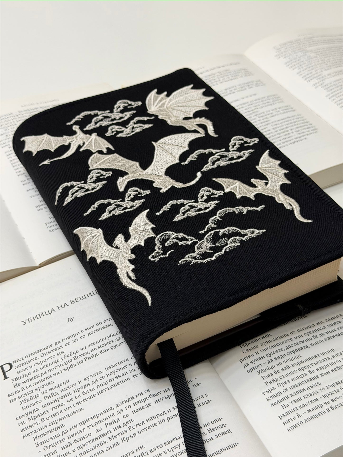 Embroidery Dragons Adjustable Book Cover – Handmade Padded Fantasy Book Sleeve
