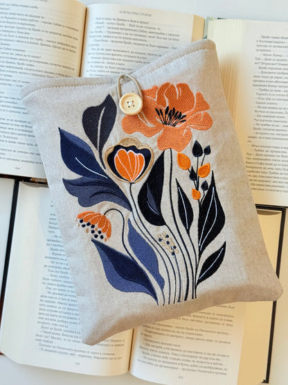 Floral Embroidery Book Sleeve Handmade, Padded Protective Cover for Novels, Kindle & Tablets