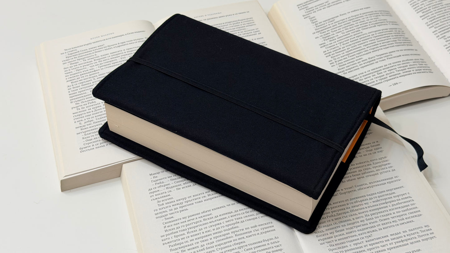 Embroidery Elegant Flower Adjustable Book Cover – Handmade Padded Linen Sleeve with Elastic Closure