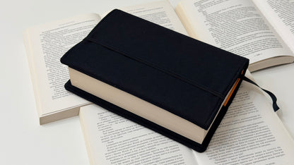 Embroidery Elegant Flower Adjustable Book Cover – Handmade Padded Linen Sleeve with Elastic Closure