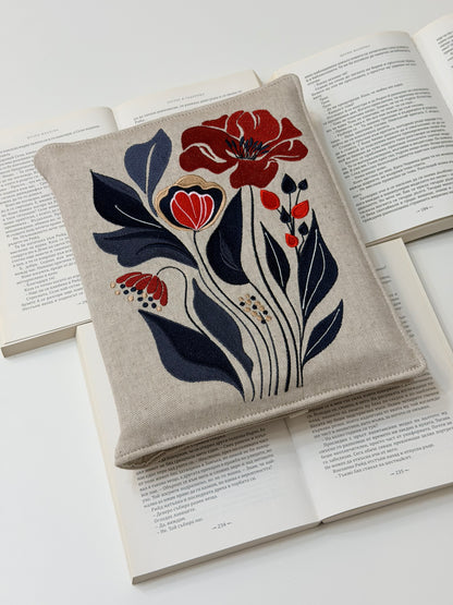 Embroidery Flower Double Book Cover – Handmade Elastic Closure Sleeve for Two Books