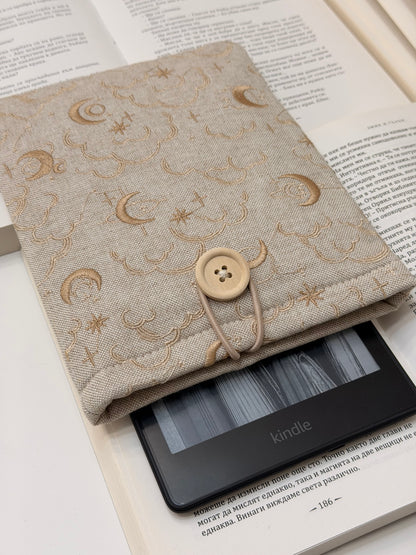 Embroidery Celestial Kindle Sleeve, Moon and Stars Padded E-Reader Cover | Handmade Book Sleeve by Lullaby Crafts World