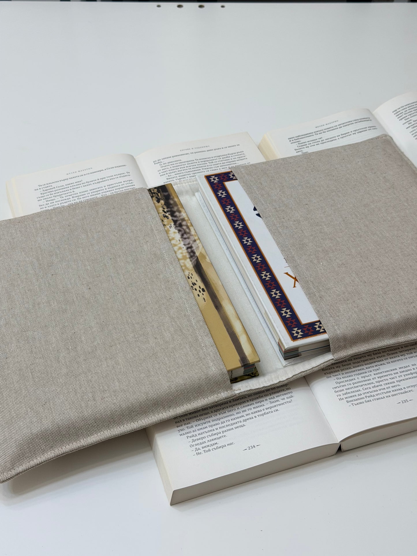 Embroidery Flower Double Book Cover – Handmade Elastic Closure Sleeve for Two Books