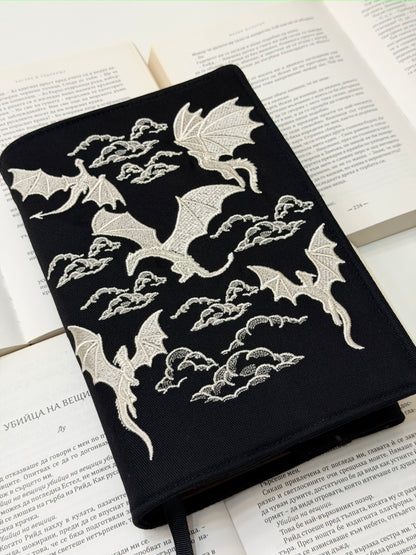 Embroidery Dragons Adjustable Book Cover – Handmade Padded Fantasy Book Sleeve