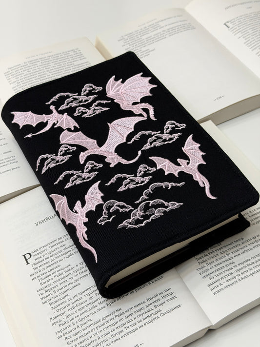 Dragons Embroidery Adjustable Book Cover – Handmade Padded Fantasy Book Sleeve