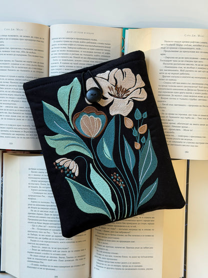 Embroidery Flower Book Sleeve, Handmade Floral Padded Book Protector