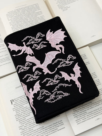 Dragons Embroidery Adjustable Book Cover – Handmade Padded Fantasy Book Sleeve