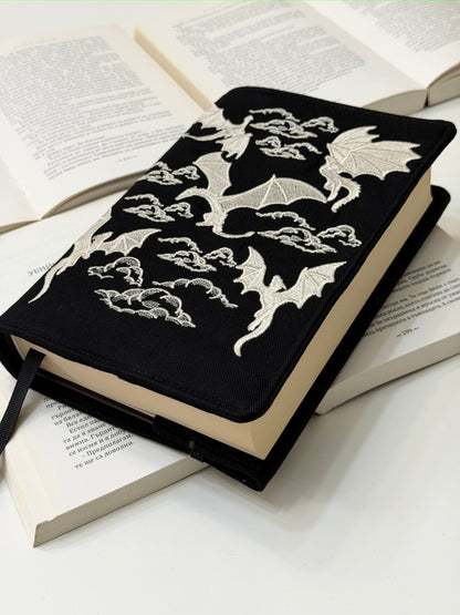 Embroidery Dragons Adjustable Book Cover – Handmade Padded Fantasy Book Sleeve
