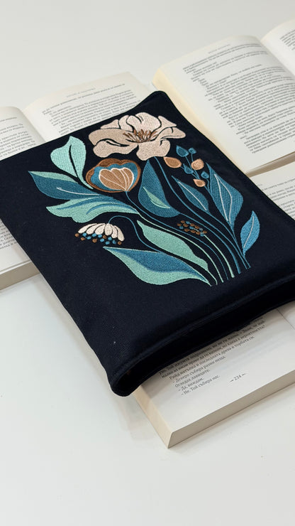 Embroidery Elegant Flower Double Book Cover – Handmade Elastic Closure Sleeve for Two Books