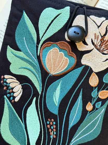 Embroidery Flower Book Sleeve, Handmade Floral Padded Book Protector