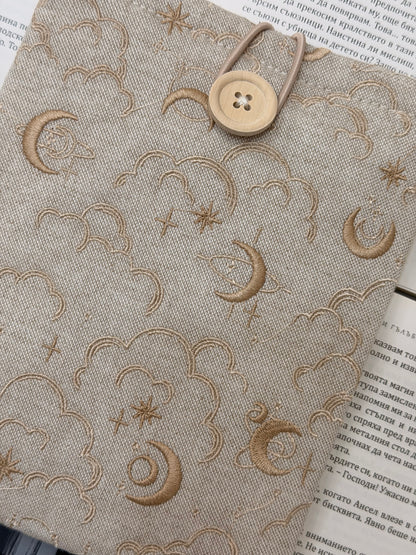 Embroidery Celestial Kindle Sleeve, Moon and Stars Padded E-Reader Cover | Handmade Book Sleeve by Lullaby Crafts World