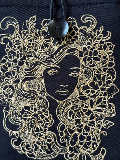 Fairytale Flower Girl Embroidery Kindle Sleeve – Padded E-Reader Protector, Floral Book Cover