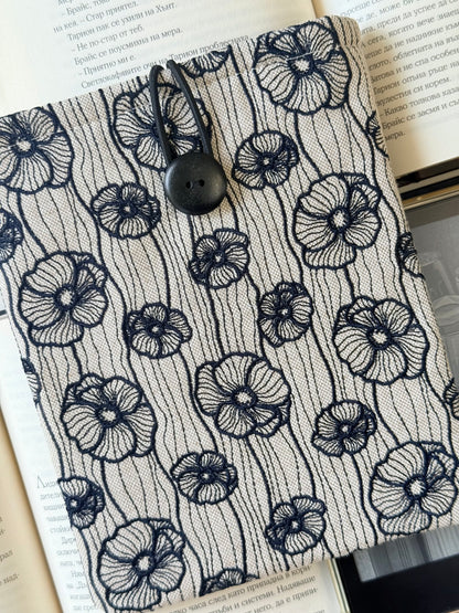 Handmade Embroidery Poppy Flower Kindle Sleeve – Padded E-Reader Protector, Floral Book Cover