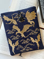 Handmade Embroidery Navy Gold Dragons Kindle Sleeve – Padded E-Reader Cover, Fabric Book Protector