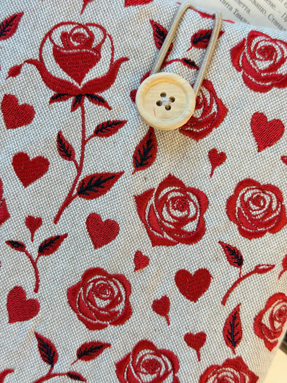 Handmade Embroidery Red Roses Book Sleeve, Fabric Book Protector