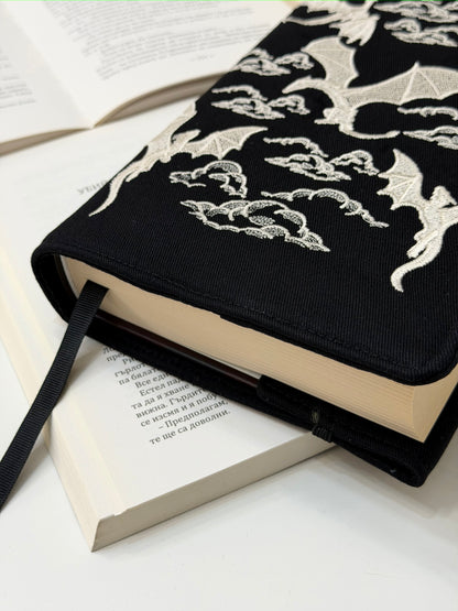 Embroidery Dragons Adjustable Book Cover – Handmade Padded Fantasy Book Sleeve