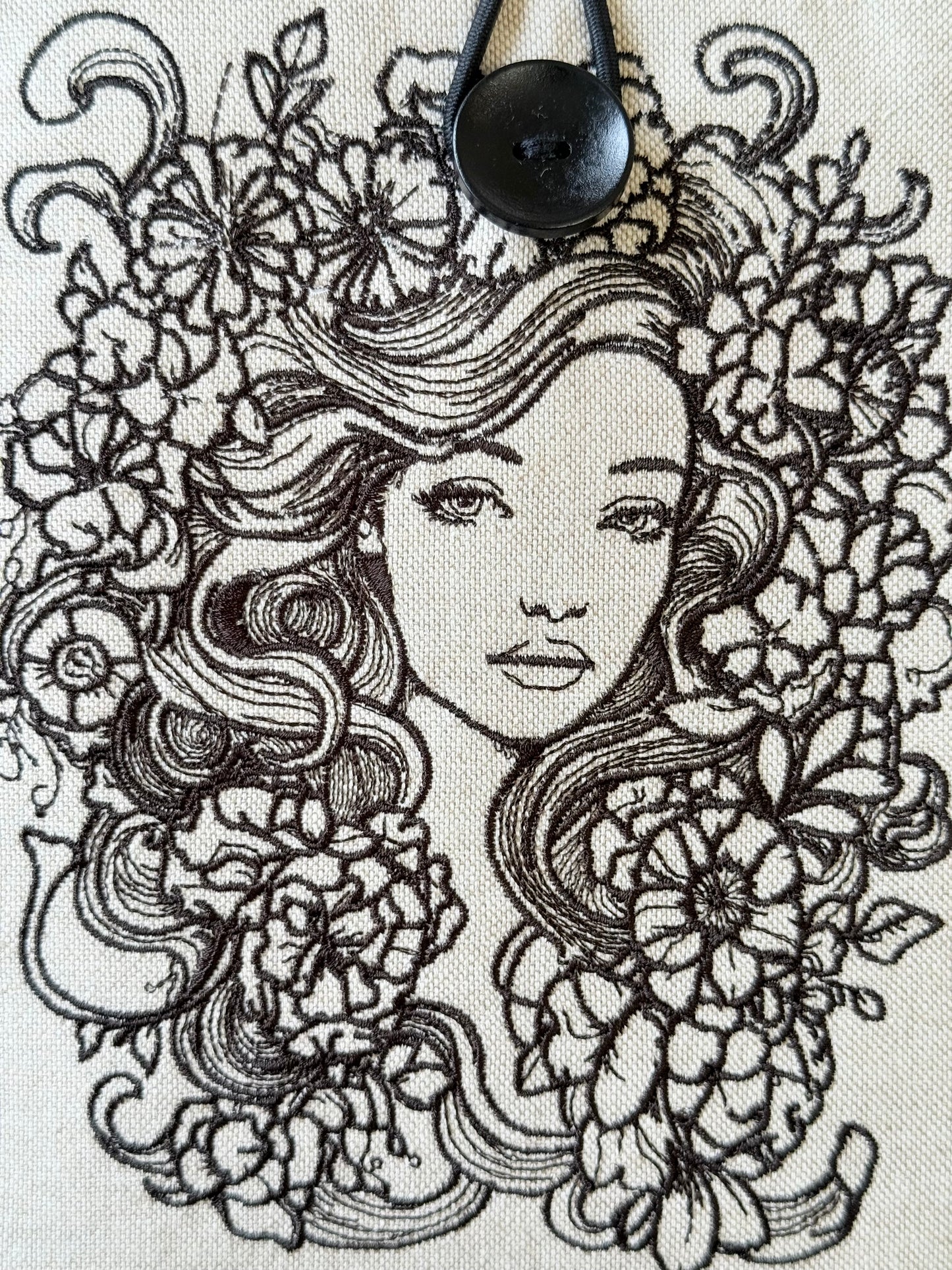 Fairytale Flower Girl Embroidery Kindle Sleeve – Padded E-Reader Protector, Floral Book Cover