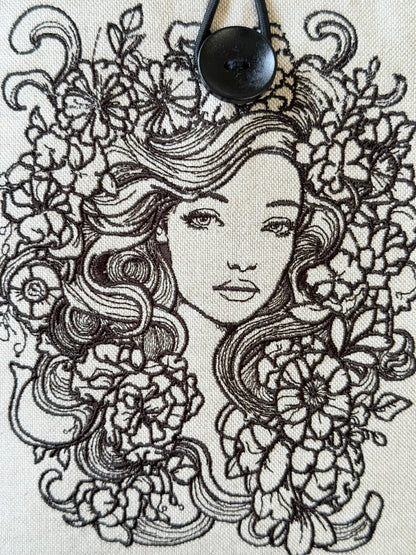 Fairytale Flower Girl Embroidery Kindle Sleeve – Padded E-Reader Protector, Floral Book Cover