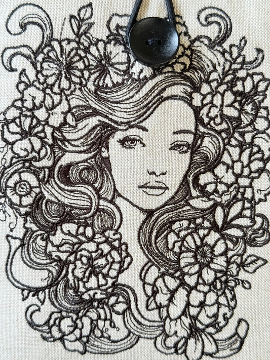 Fairytale Flower Girl Embroidery Kindle Sleeve – Padded E-Reader Protector, Floral Book Cover