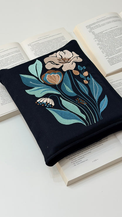 Embroidery Elegant Flower Double Book Cover – Handmade Elastic Closure Sleeve for Two Books