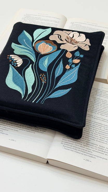 Embroidery Elegant Flower Double Book Cover – Handmade Elastic Closure Sleeve for Two Books