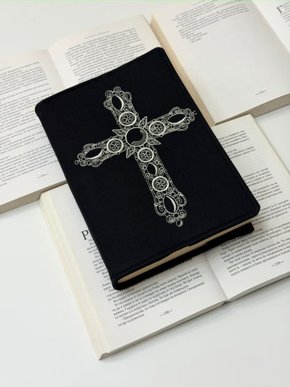 Embroidered Cross Bible Cover – Padded Linen Bible Sleeve, Christian Gift, Protective Bible Case by Lullaby Crafts World
