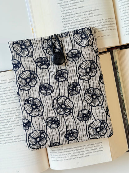 Handmade Embroidery Poppy Flower Kindle Sleeve – Padded E-Reader Protector, Floral Book Cover
