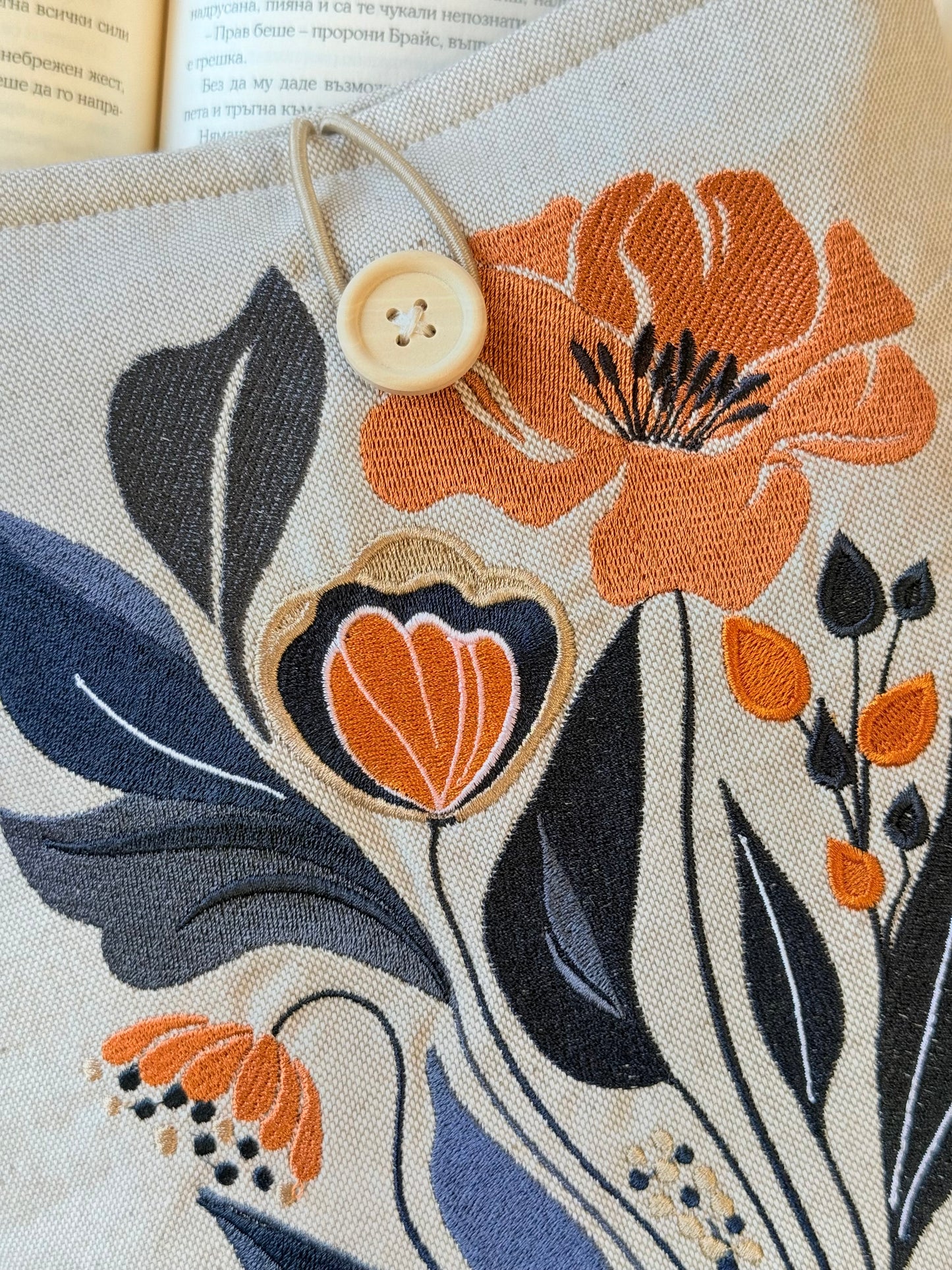 Floral Embroidery Book Sleeve Handmade, Padded Protective Cover for Novels, Kindle & Tablets